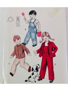 50s Vintage Butterick 6198 Child Sz 2 Overalls & Jacket Sewing Pattern CC